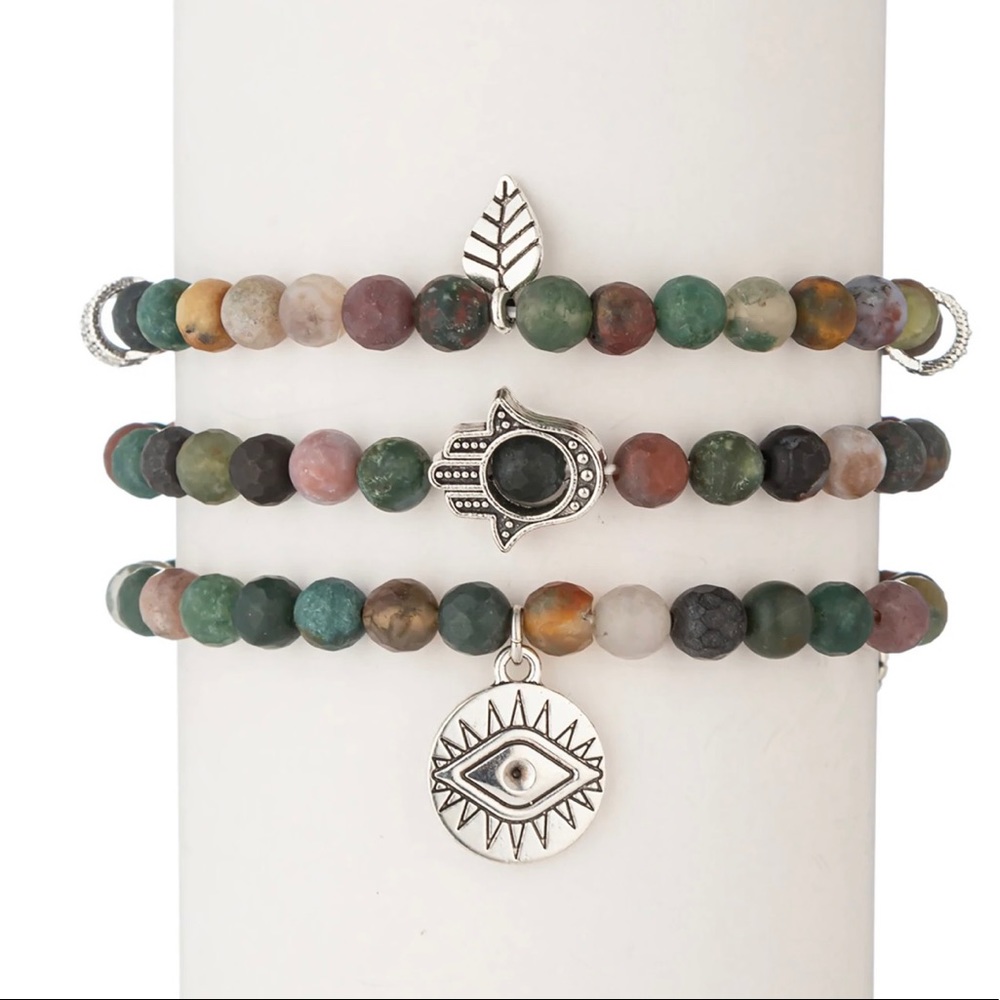 Eye Candy Green Agate bracelet set with Copper metal accents